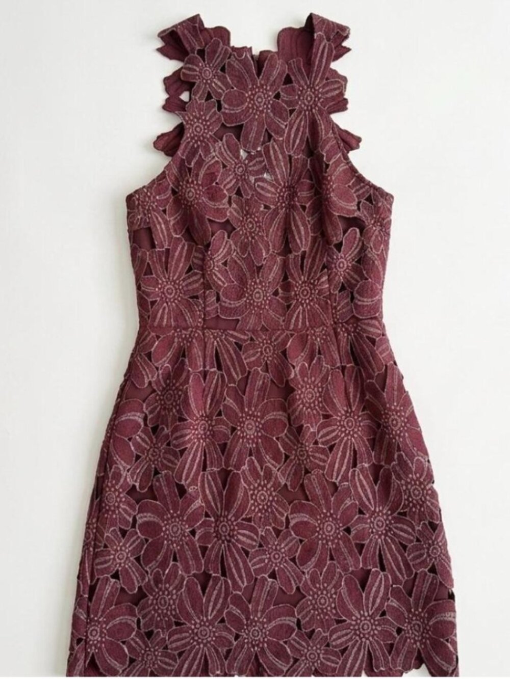 Free People x Saylor Jessa Guipure Lace Mini Dress Burgundy Small